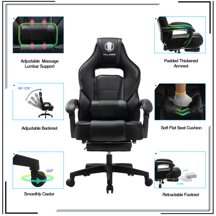 VON RACER Massage Ergonomic Faux Fur Gaming Chair Wayfair